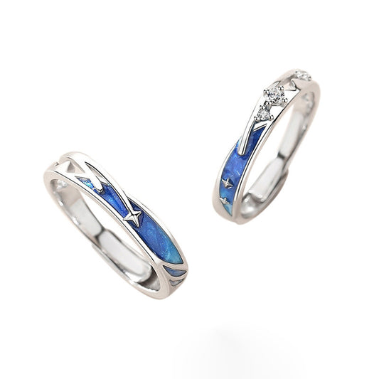 Sterling Silver Meteor Shower Couple Rings Zircons Stones Electroplated Matching Promises Rings For Him And Her