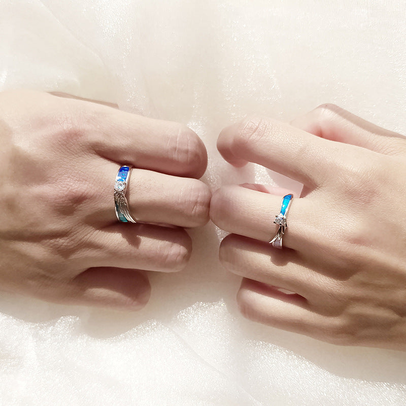 S925 Silver Angel And Devil Couple Rings Hand Polished Open Sizes Set Fresh Literary Design Inspired By Angels