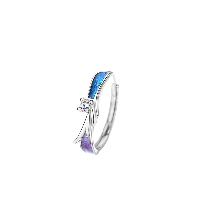 S925 Silver Angel And Devil Couple Rings Hand Polished Open Sizes Set Fresh Literary Design Inspired By Angels