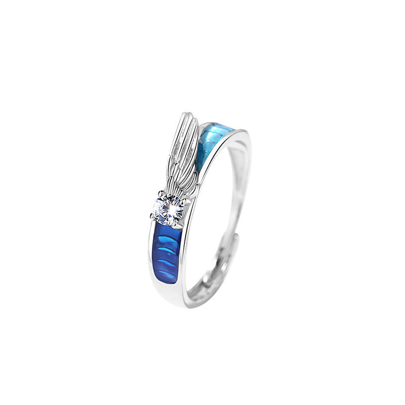 S925 Silver Angel And Devil Couple Rings Hand Polished Open Sizes Set Fresh Literary Design Inspired By Angels
