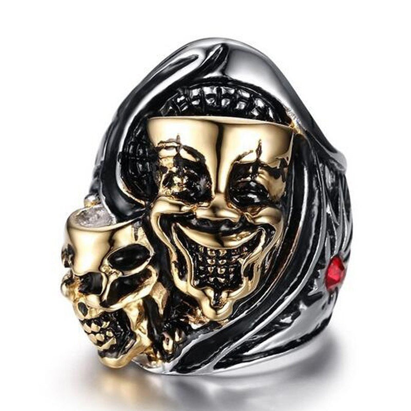 Mens Double Ghost Head Ring European American Alloy Fashion Ring For Festivals Parties Cool Biker Jewelry Gift
