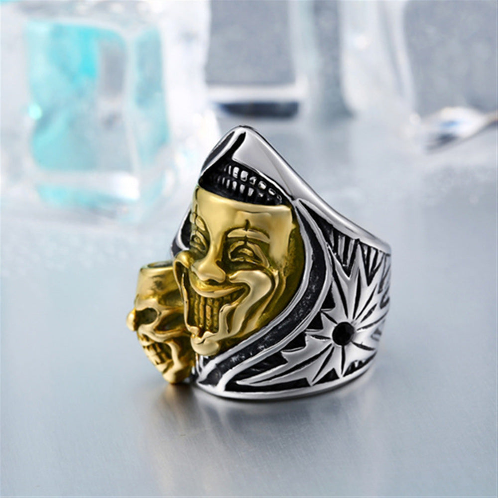 Mens Double Ghost Head Ring European American Alloy Fashion Ring For Festivals Parties Cool Biker Jewelry Gift