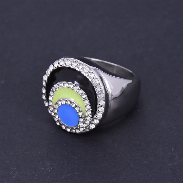 Womens Titanium Steel Ring Polished Dripping Oil Inlaid Rhinestone Casting Rings Fashion Jewelry Gifts for Her