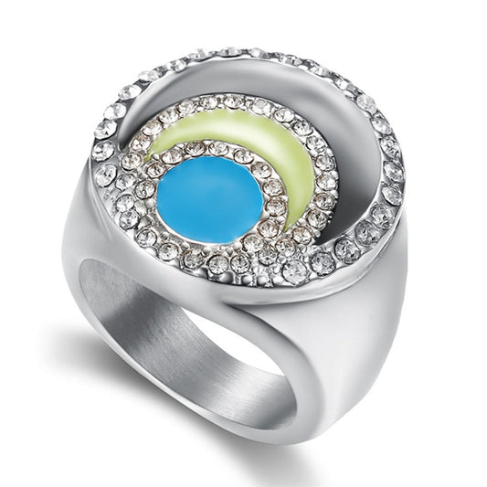 Womens Titanium Steel Ring Polished Dripping Oil Inlaid Rhinestone Casting Rings Fashion Jewelry Gifts for Her