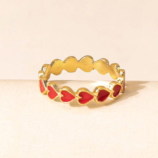 Heart Ring Alloyed Dripping Love Heart Exquisite Fashion Ring For Women Red Black Peach Heart Design All Match
