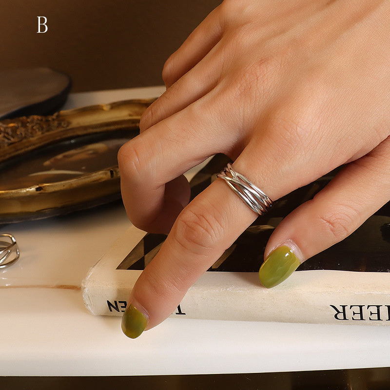 Womens Multilayer Titanium Steel Cross C Shaped Open Ring Geometric Electroplated Durable Fashion Jewelry Everyday Wear