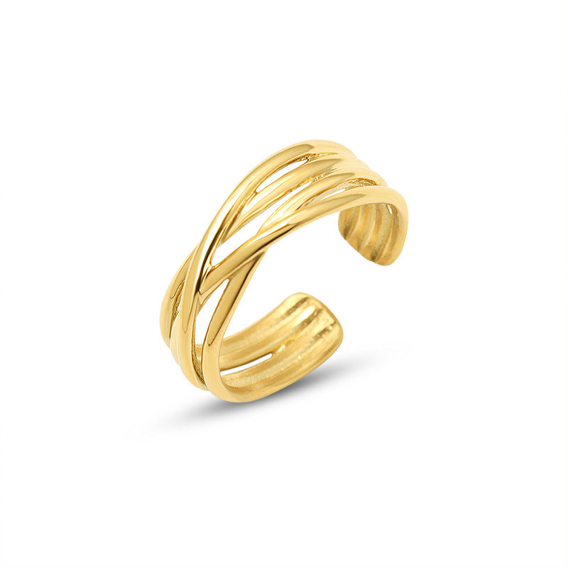 Womens Multilayer Titanium Steel Cross C Shaped Open Ring Geometric Electroplated Durable Fashion Jewelry Everyday Wear