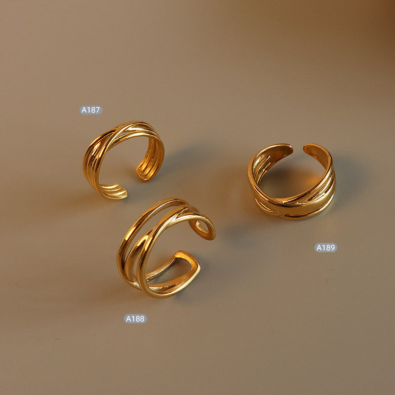 Womens Multilayer Titanium Steel Cross C Shaped Open Ring Geometric Electroplated Durable Fashion Jewelry Everyday Wear