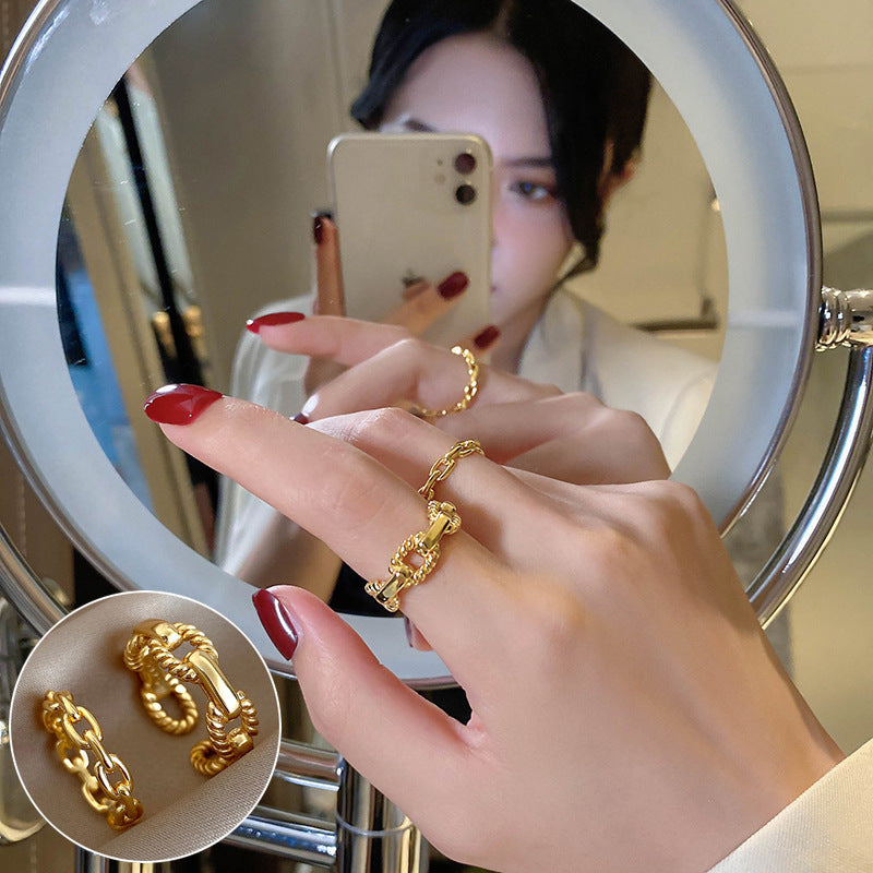Stacked Ring For Women Open Gold Plated Copper Ring Korean Style Geometric Minimalist Design Jewelry Gift Idea