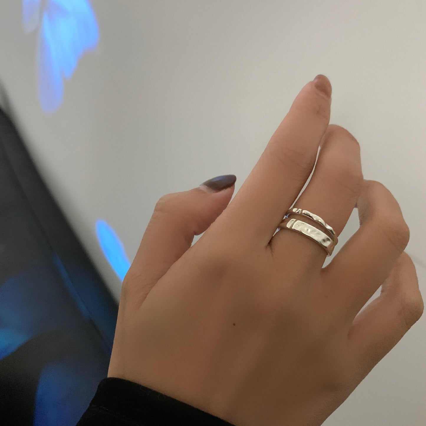 Wavy Line Hollow Geometric Silver Ring For Women Korean