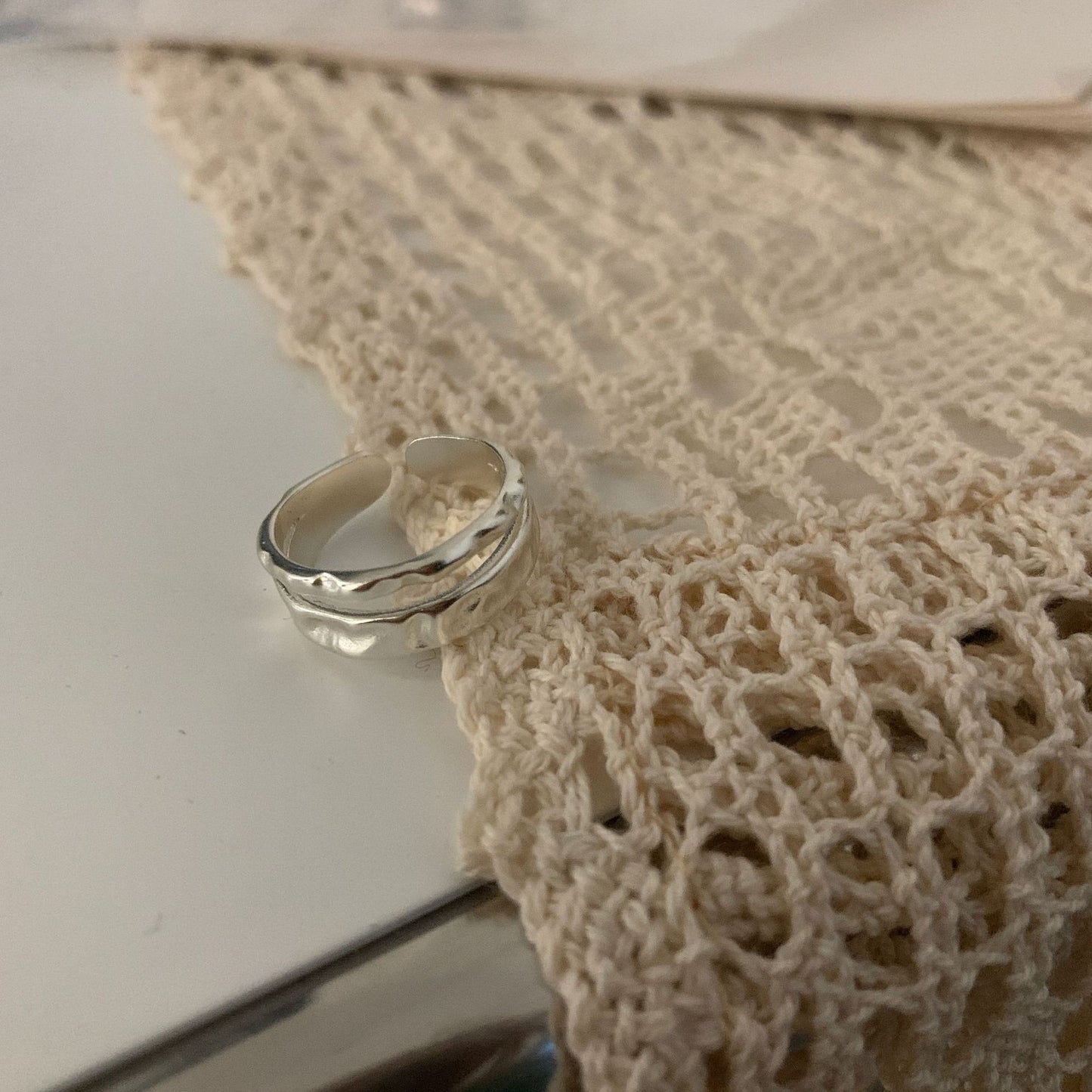 Wavy Line Hollow Geometric Silver Ring For Women Korean