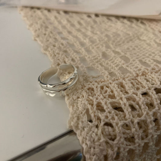 Wavy Line Hollow Geometric Silver Ring For Women Korean