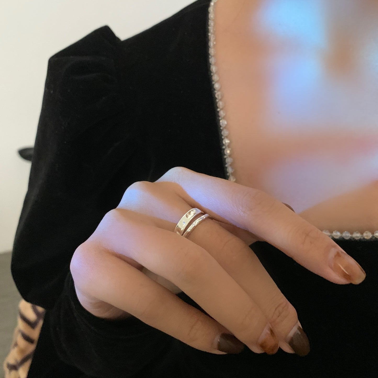 Wavy Line Hollow Geometric Silver Ring For Women Korean