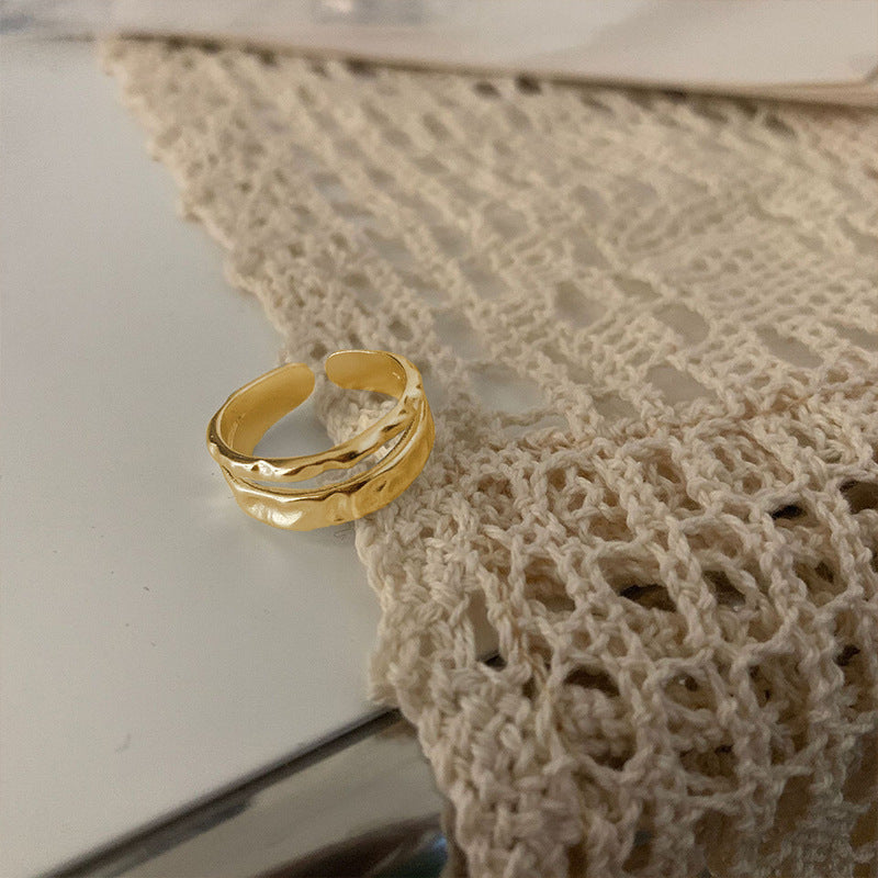 Wavy Line Hollow Geometric Silver Ring For Women Korean