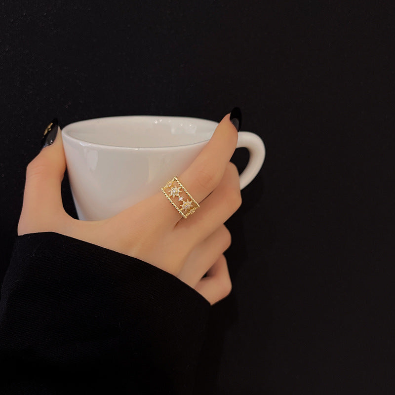 Womens Open Tail Star Ring Silver Plated Dainty Adjustable Korean Style Jewelry Feminine Jewelry For Daily Use