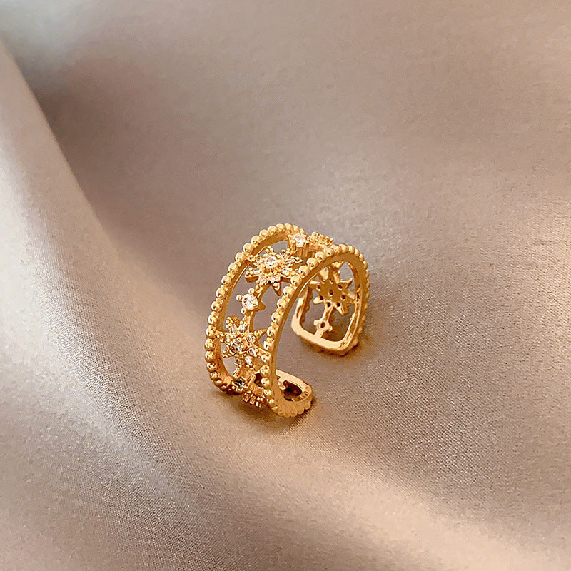 Womens Open Tail Star Ring Silver Plated Dainty Adjustable Korean Style Jewelry Feminine Jewelry For Daily Use