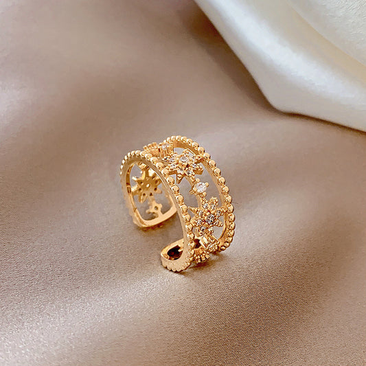 Womens Open Tail Star Ring Silver Plated Dainty Adjustable Korean Style Jewelry Feminine Jewelry For Daily Use