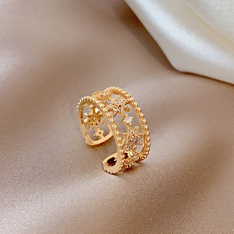 Womens Open Tail Star Ring Silver Plated Dainty Adjustable Korean Style Jewelry Feminine Jewelry For Daily Use