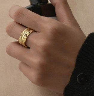 Womens Adjustable Feather Ring Titanium Steel Gold Plated Leaf Design Elegant Jewelry For Women Gift For Women