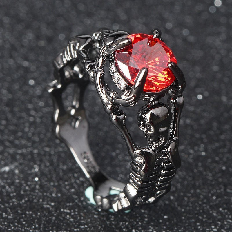 Men's Dragon Ring Trendy Student Ring Domineering Retro Hip Hop Ring and an Open Adjustable Design with Ruby Skull Red Demon Eyeball or Lotus Heart Sutra Accents