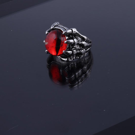 Men's Dragon Ring Trendy Student Ring Domineering Retro Hip Hop Ring and an Open Adjustable Design with Ruby Skull Red Demon Eyeball or Lotus Heart Sutra Accents