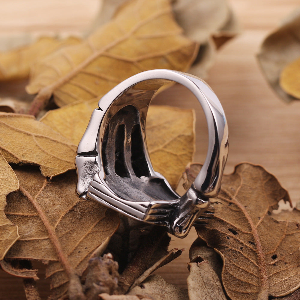 Mens Titanium Steel Ring Spades Poker Design Bold Statement Electroplated Silver Tone Durable Fashion Accessory