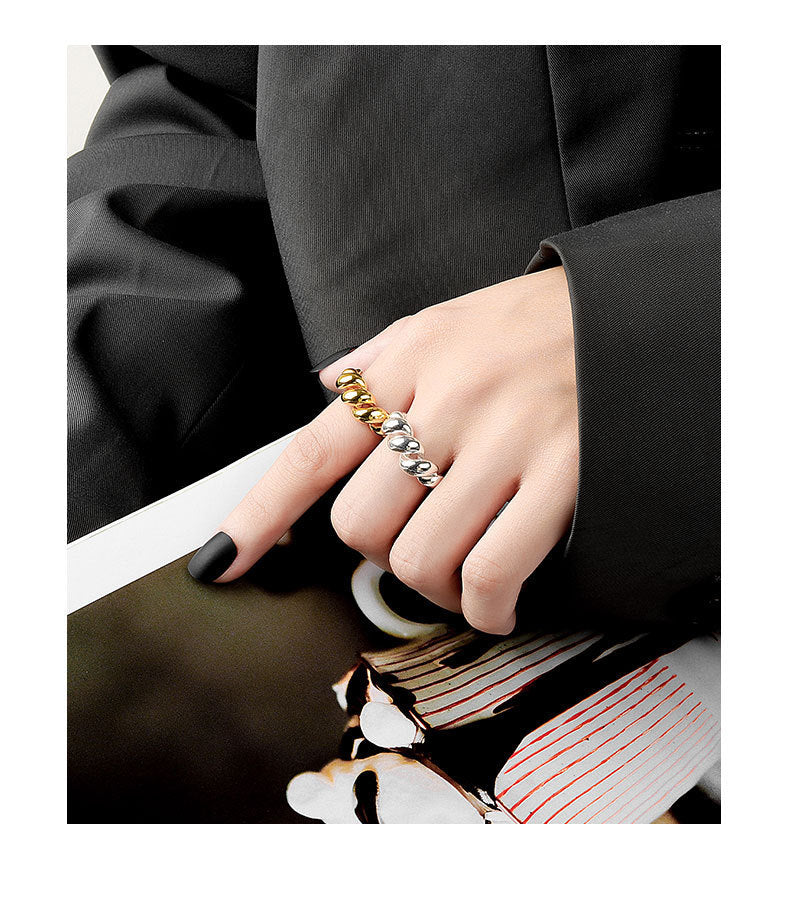 Womens Open Ring Adjustable Wave Design Gold Plated Copper Twisted Band European Fashion Jewelry Gifts for Her