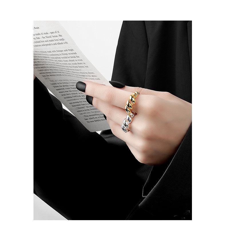 Womens Open Ring Adjustable Wave Design Gold Plated Copper Twisted Band European Fashion Jewelry Gifts for Her