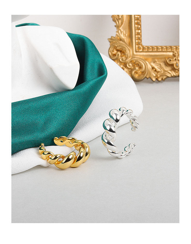 Womens Open Ring Adjustable Wave Design Gold Plated Copper Twisted Band European Fashion Jewelry Gifts for Her