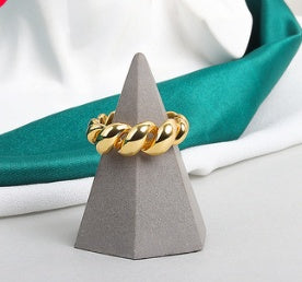 Womens Open Ring Adjustable Wave Design Gold Plated Copper Twisted Band European Fashion Jewelry Gifts for Her