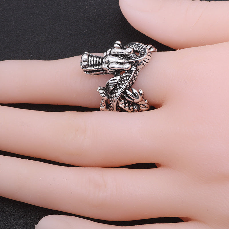 Men Dragon Ring Adjustable Alloy Retro Japanese Korean Style Statement Band Jewelry For Men Cool Dragon Unique Gift