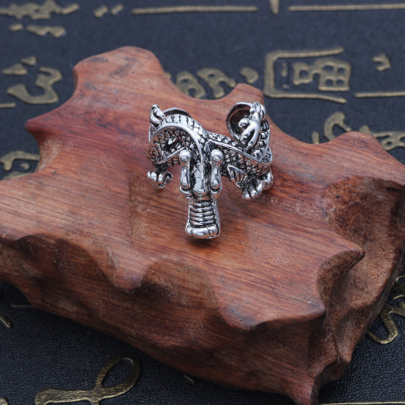 Men Dragon Ring Adjustable Alloy Retro Japanese Korean Style Statement Band Jewelry For Men Cool Dragon Unique Gift