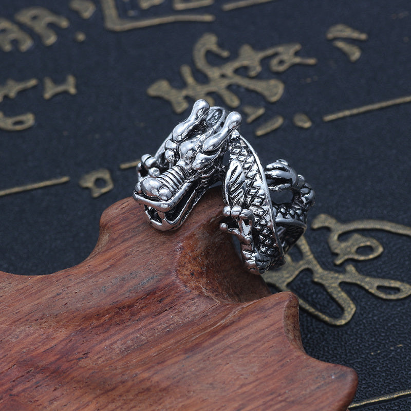 Men Dragon Ring Adjustable Alloy Retro Japanese Korean Style Statement Band Jewelry For Men Cool Dragon Unique Gift