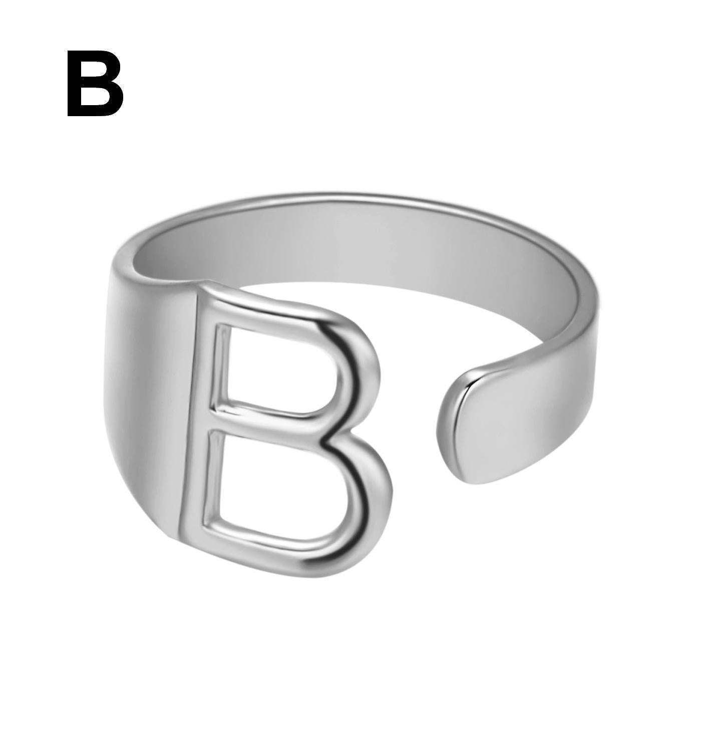 Womens Adjustable Alphabet Letter Ring Open Ring Gold Alloy A To Z European American Style For Everyday Wear Chic