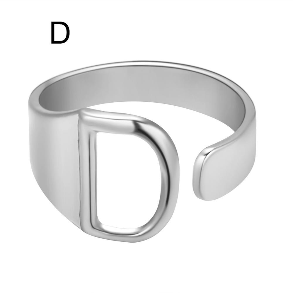 Womens Adjustable Alphabet Letter Ring Open Ring Gold Alloy A To Z European American Style For Everyday Wear Chic