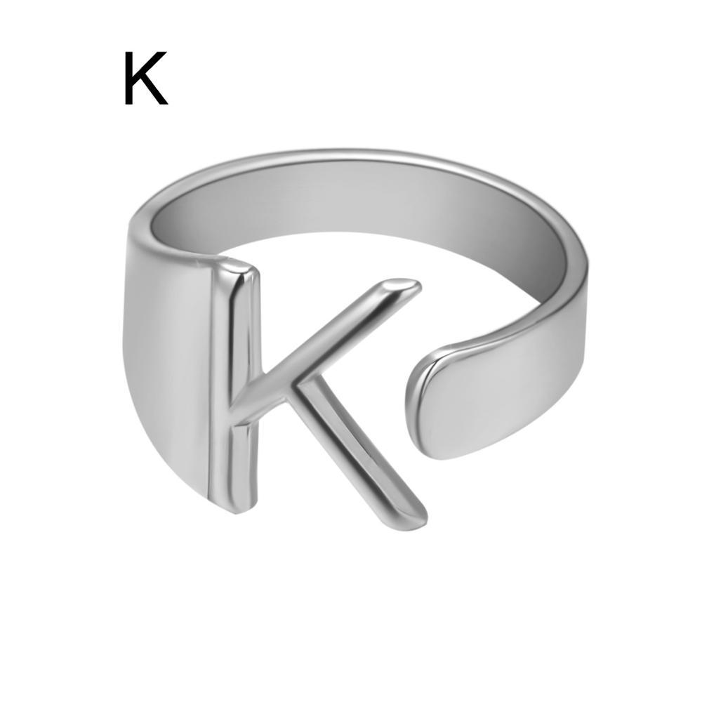Womens Adjustable Alphabet Letter Ring Open Ring Gold Alloy A To Z European American Style For Everyday Wear Chic