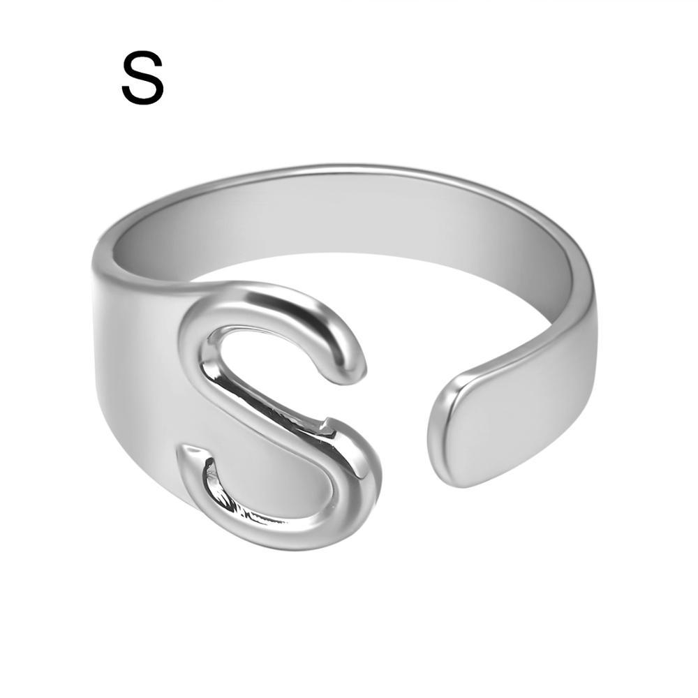 Womens Adjustable Alphabet Letter Ring Open Ring Gold Alloy A To Z European American Style For Everyday Wear Chic