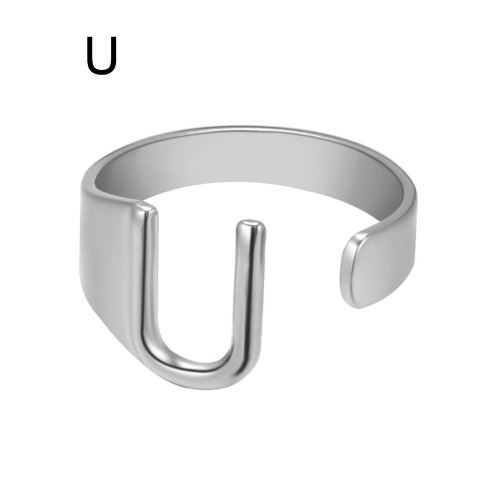 Womens Adjustable Alphabet Letter Ring Open Ring Gold Alloy A To Z European American Style For Everyday Wear Chic