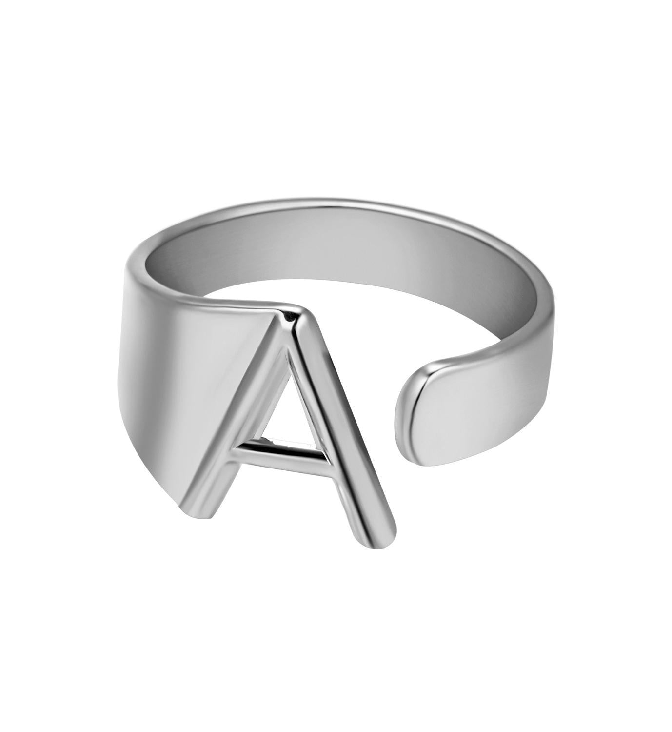 Womens Adjustable Alphabet Letter Ring Open Ring Gold Alloy A To Z European American Style For Everyday Wear Chic