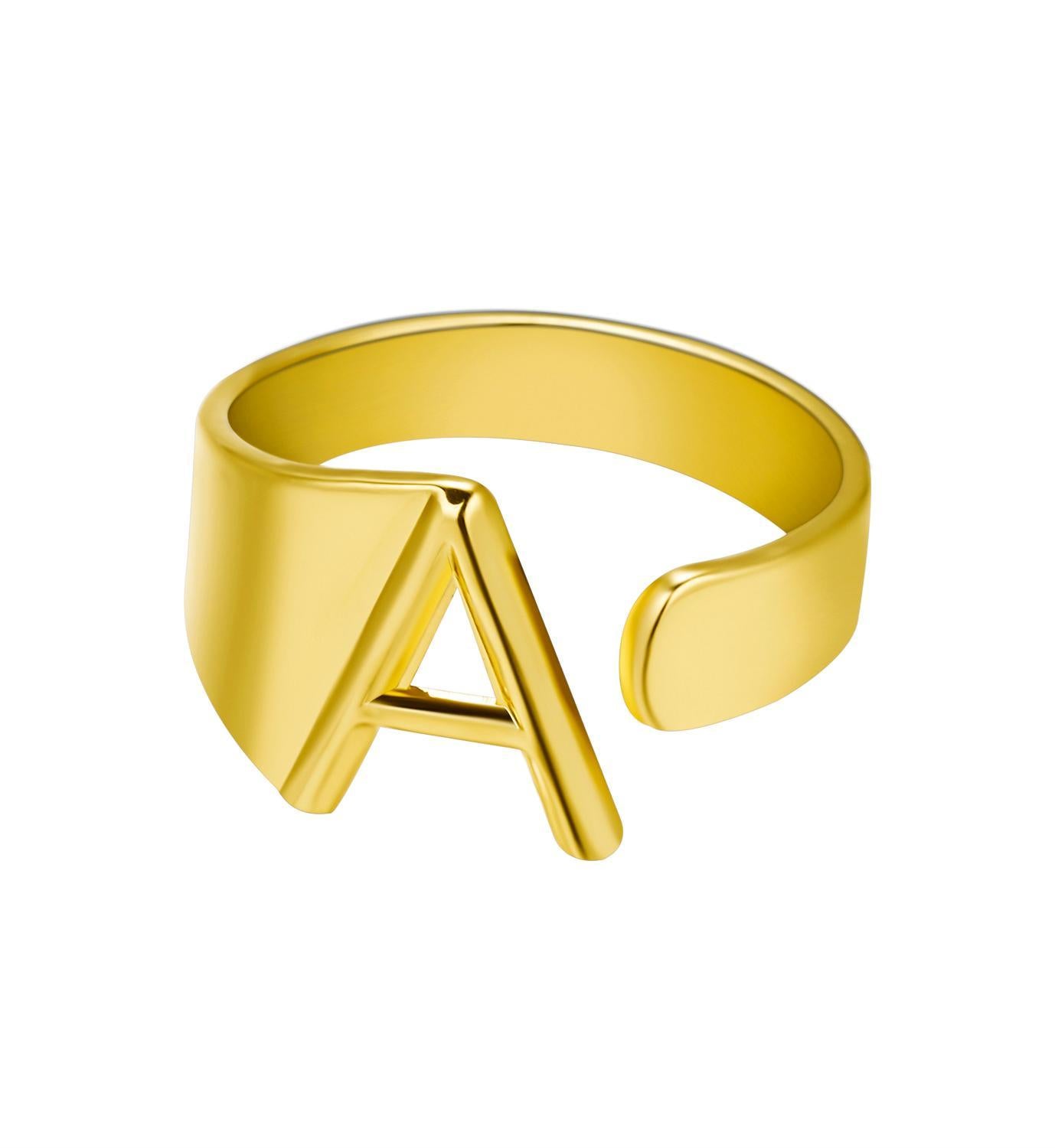 Womens Adjustable Alphabet Letter Ring Open Ring Gold Alloy A To Z European American Style For Everyday Wear Chic