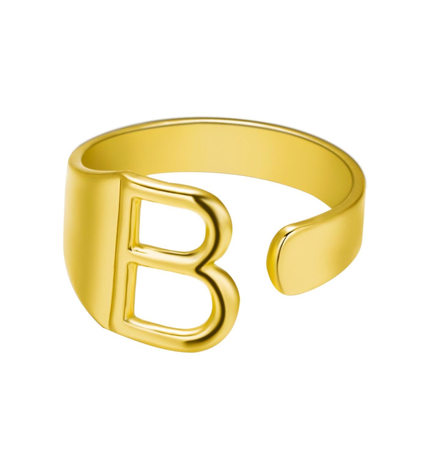 Womens Adjustable Alphabet Letter Ring Open Ring Gold Alloy A To Z European American Style For Everyday Wear Chic