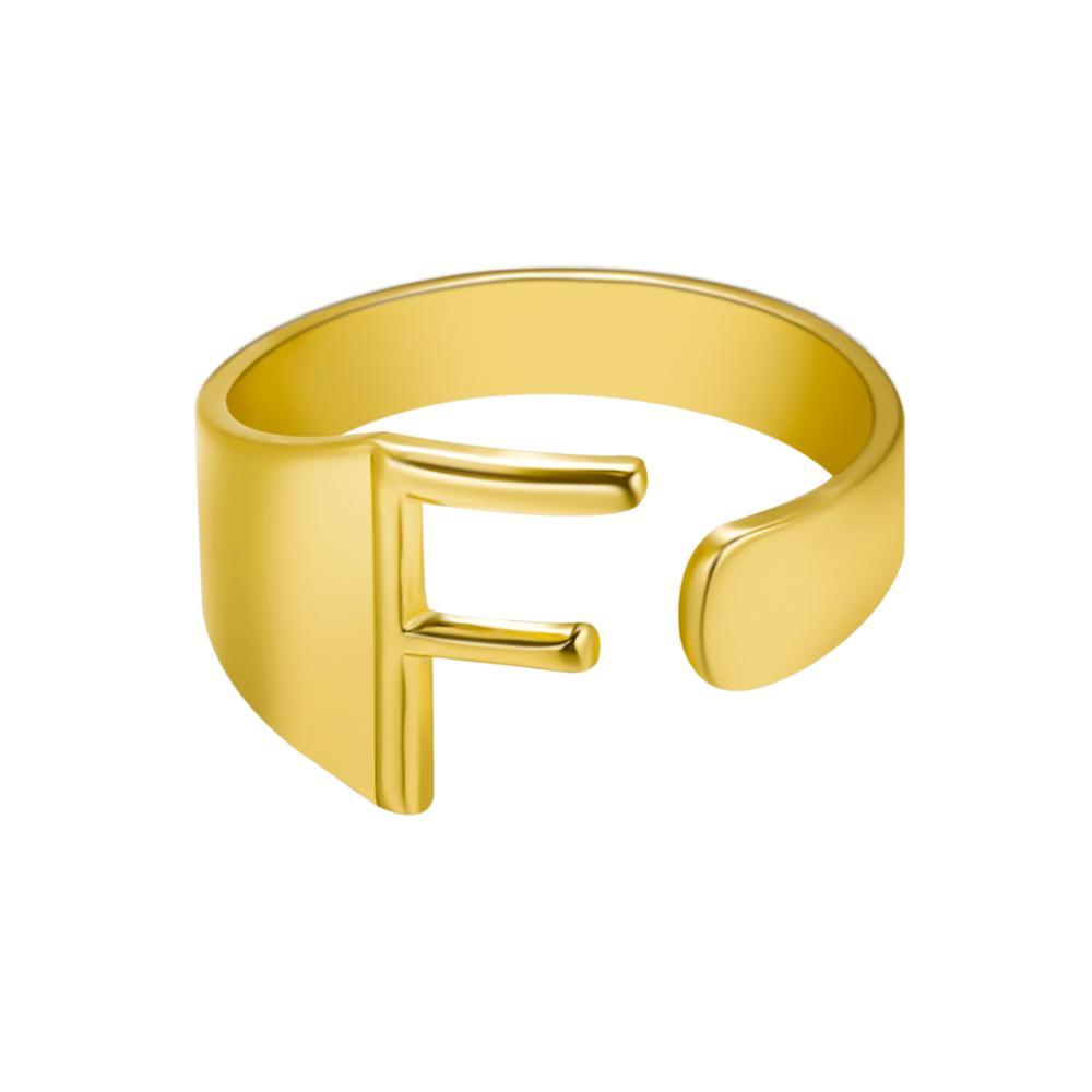 Womens Adjustable Alphabet Letter Ring Open Ring Gold Alloy A To Z European American Style For Everyday Wear Chic