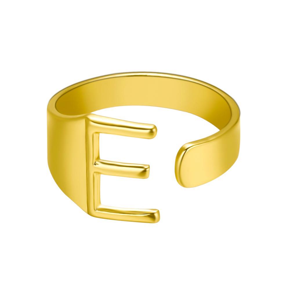 Womens Adjustable Alphabet Letter Ring Open Ring Gold Alloy A To Z European American Style For Everyday Wear Chic