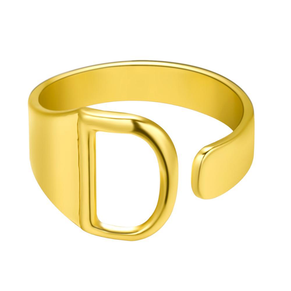 Womens Adjustable Alphabet Letter Ring Open Ring Gold Alloy A To Z European American Style For Everyday Wear Chic