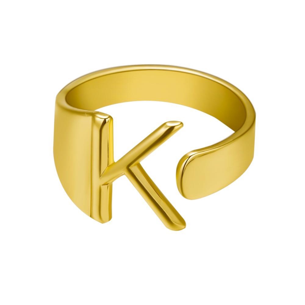 Womens Adjustable Alphabet Letter Ring Open Ring Gold Alloy A To Z European American Style For Everyday Wear Chic