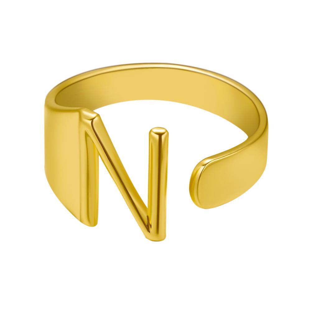 Womens Adjustable Alphabet Letter Ring Open Ring Gold Alloy A To Z European American Style For Everyday Wear Chic