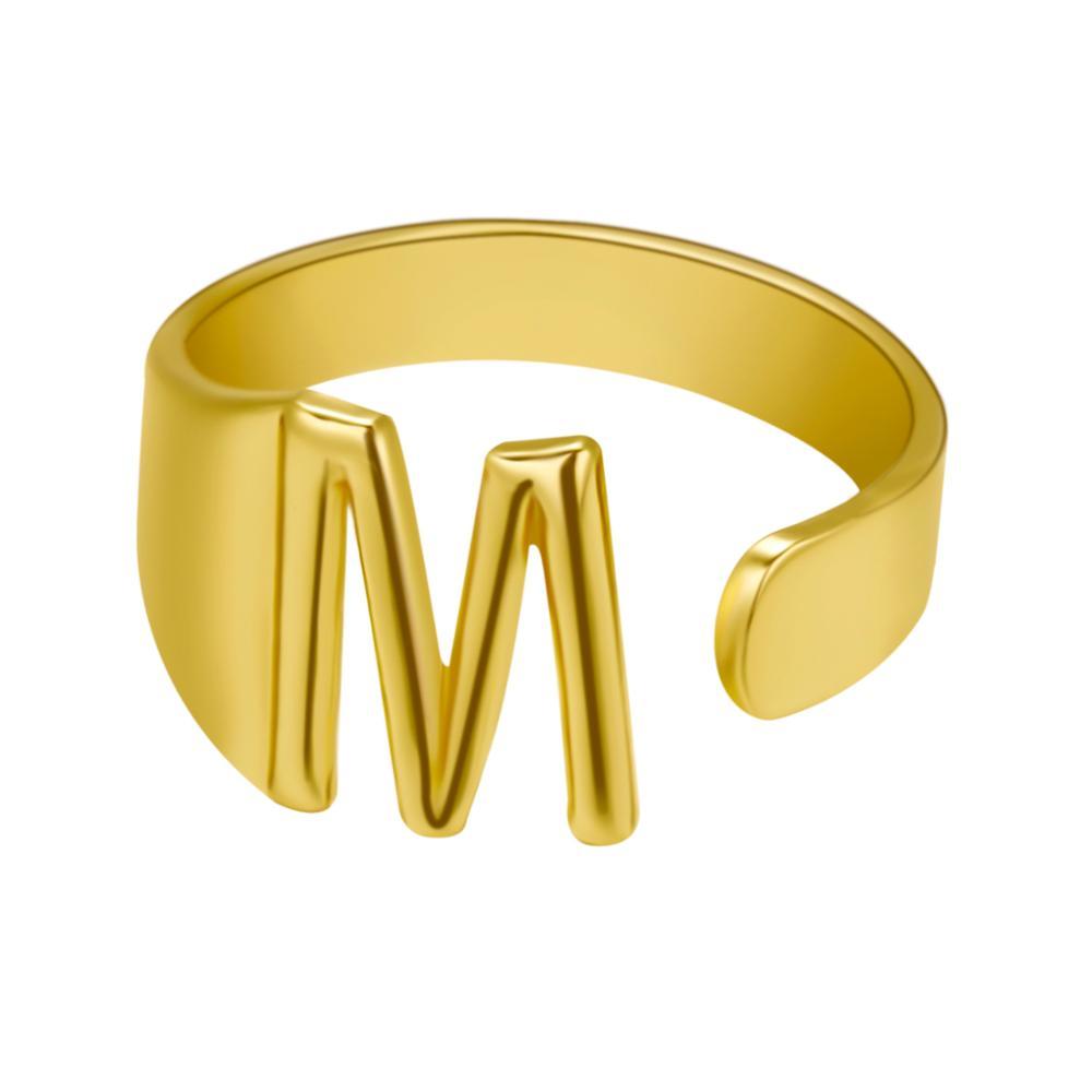 Womens Adjustable Alphabet Letter Ring Open Ring Gold Alloy A To Z European American Style For Everyday Wear Chic