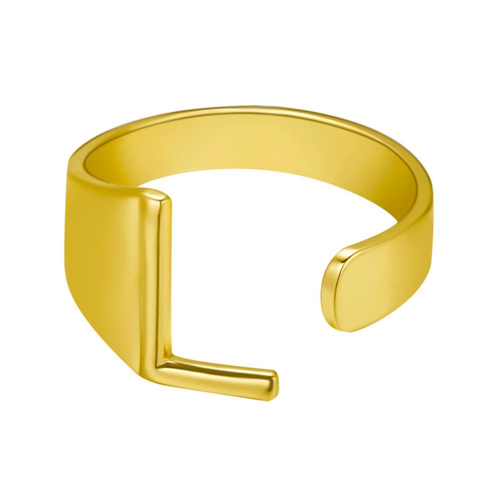 Womens Adjustable Alphabet Letter Ring Open Ring Gold Alloy A To Z European American Style For Everyday Wear Chic