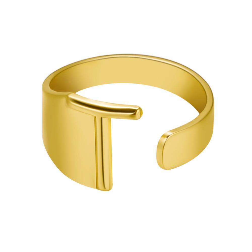 Womens Adjustable Alphabet Letter Ring Open Ring Gold Alloy A To Z European American Style For Everyday Wear Chic