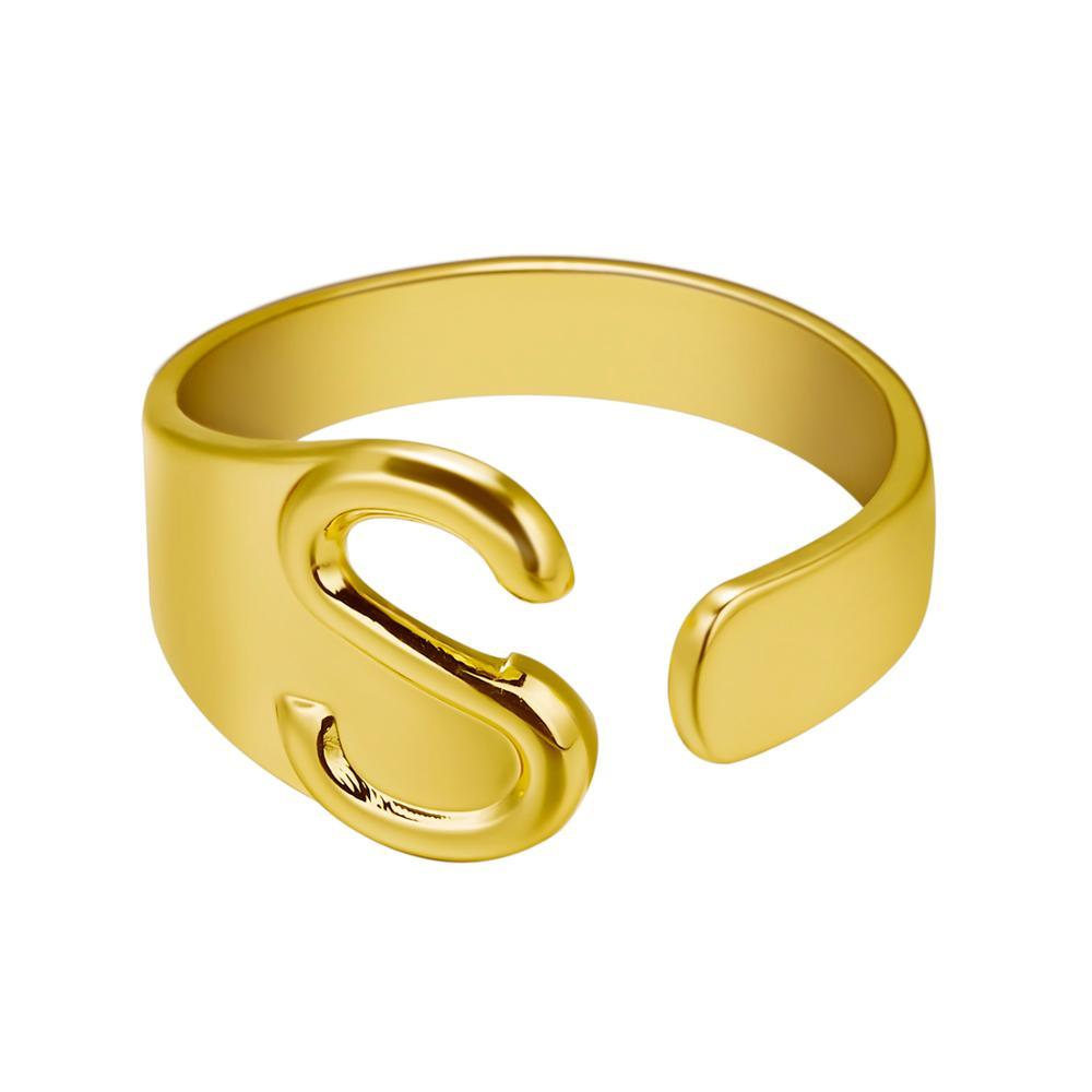 Womens Adjustable Alphabet Letter Ring Open Ring Gold Alloy A To Z European American Style For Everyday Wear Chic